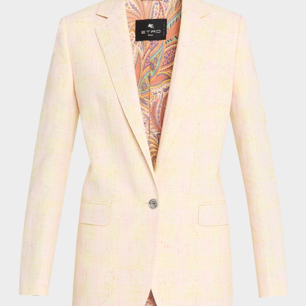 Brand New, Unworn, Tags Attached Pastel Yellow Blazer with Paisley Lining